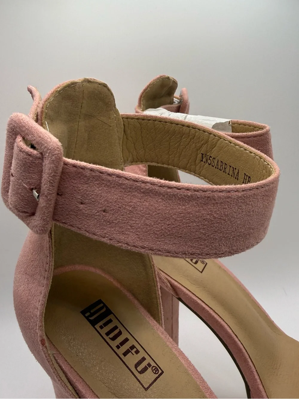 Suede-Look Pink Platform Block Heel Sandals with Ankle Strap